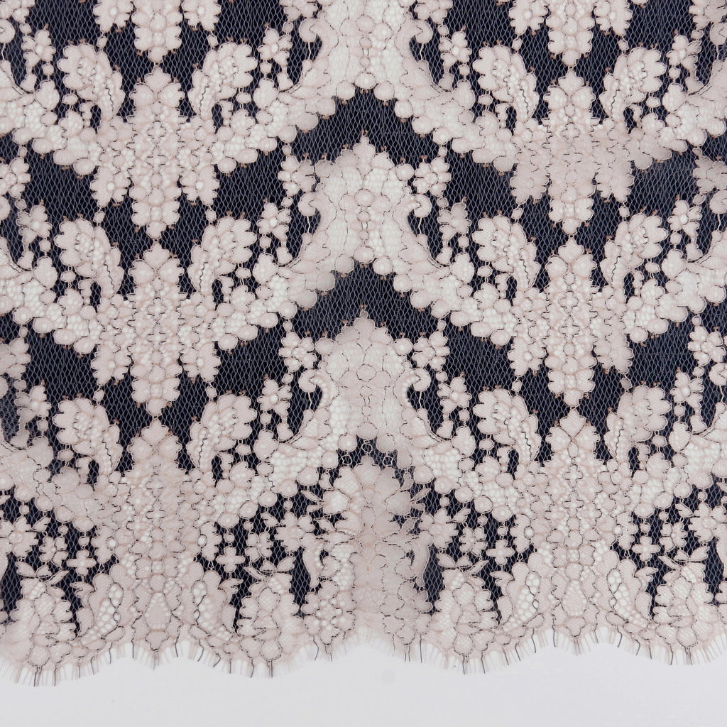 Double Sided Eyelash Border Chantilly Lace Fabric 4141 Shell Pink/Navy