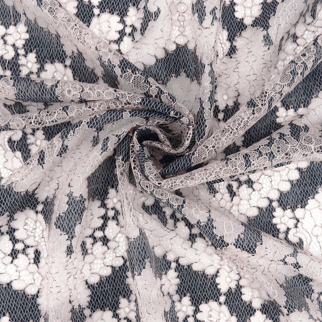 Double Sided Eyelash Border Chantilly Lace Fabric 4141 Shell Pink/Navy
