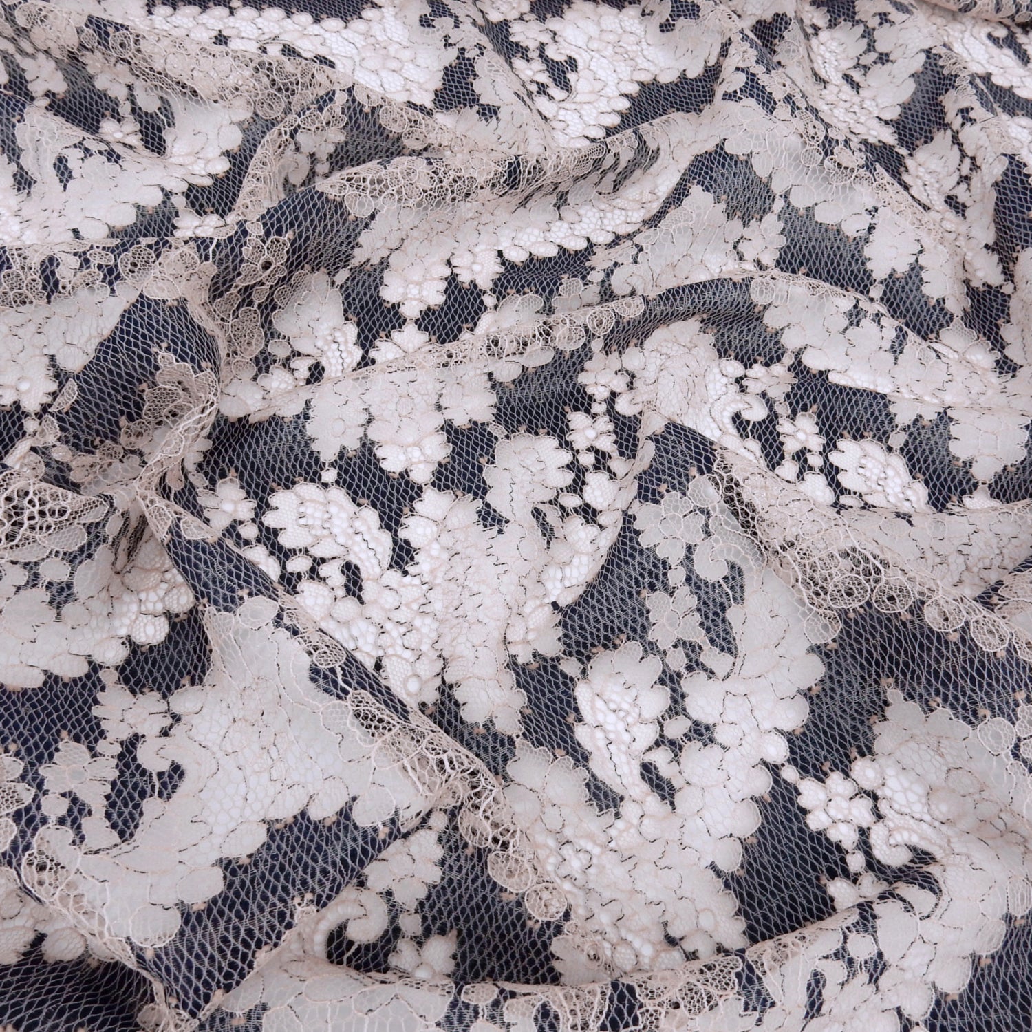Double Sided Eyelash Border Chantilly Lace Fabric 4141 Shell Pink/Navy