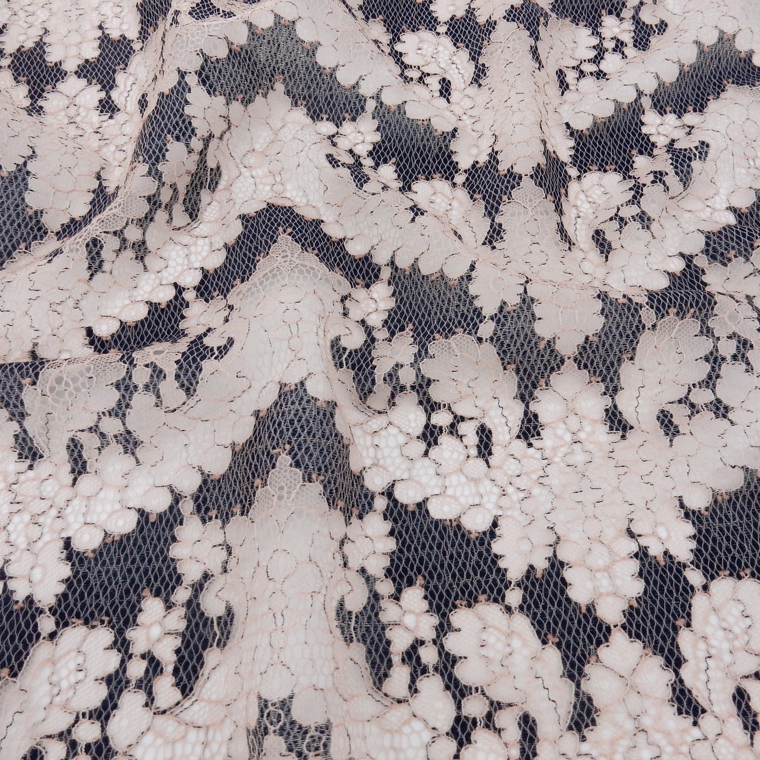 Double Sided Eyelash Border Chantilly Lace Fabric 4141 Shell Pink/Navy