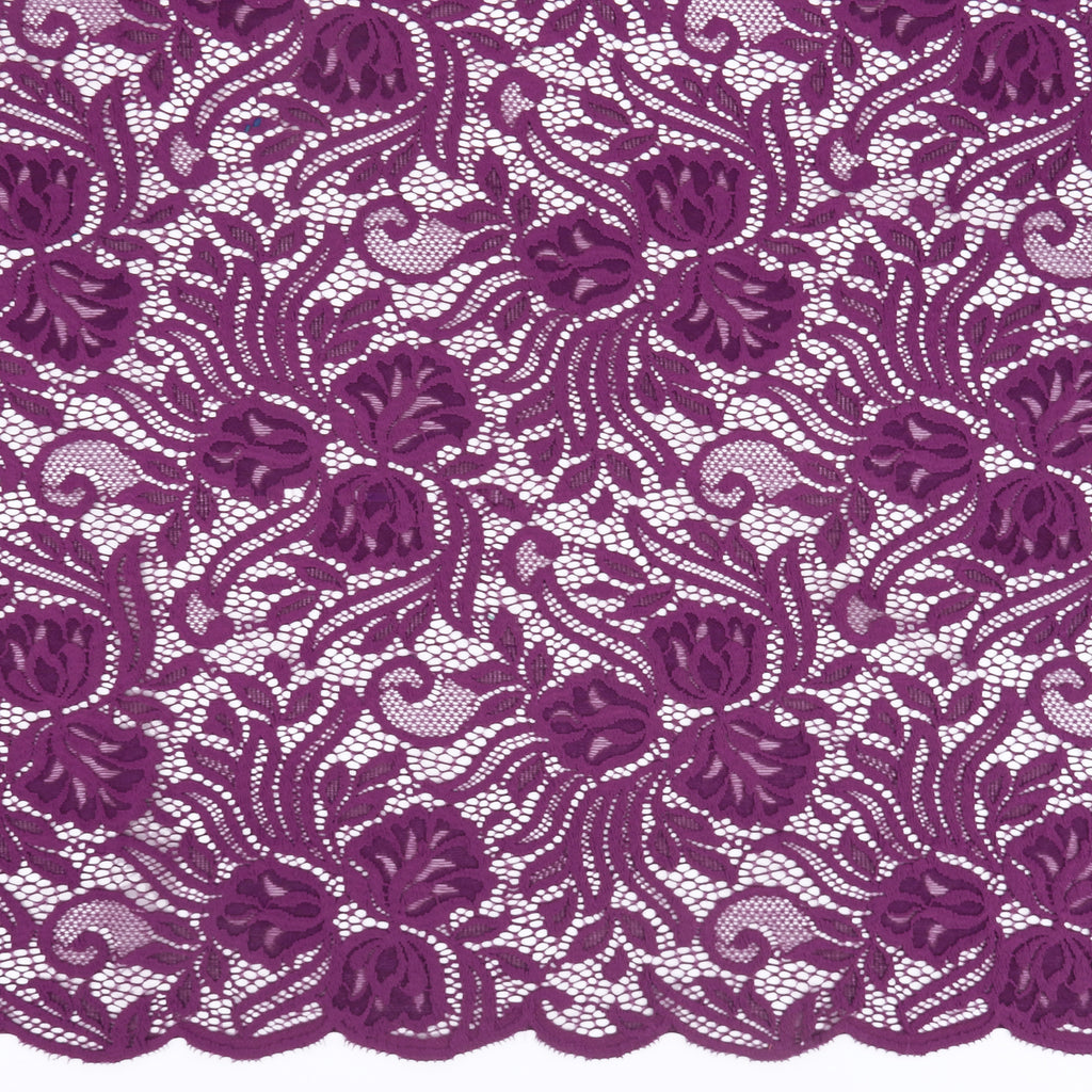 Embroidered Double Sided Border Stretch Lace Fabric 6014 Florentia Plum