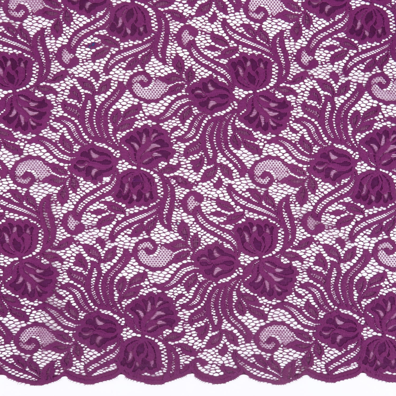 Embroidered Double Sided Border Stretch Lace Fabric 6014 Florentia Plum
