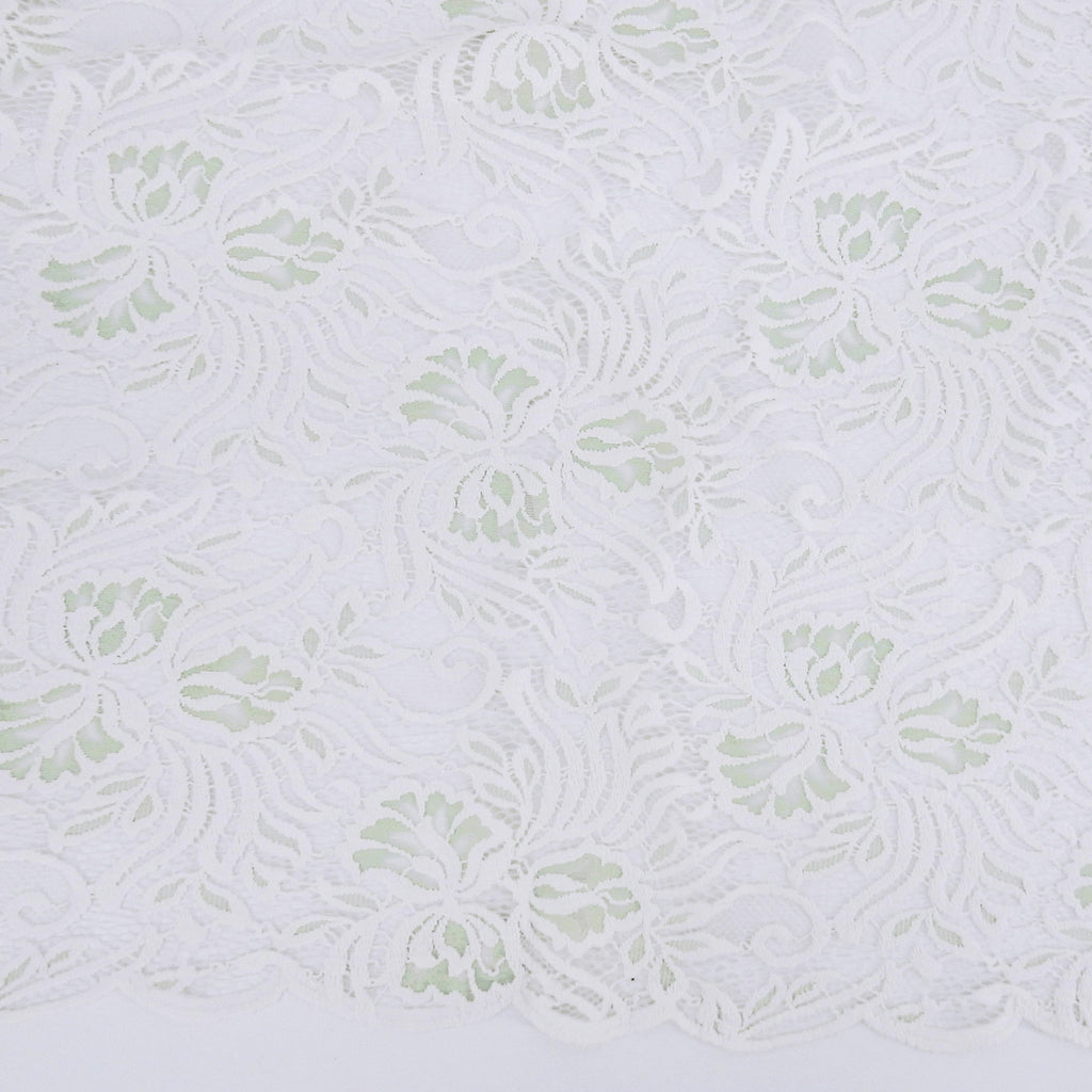 Embroidered Double Sided Border Stretch Lace Fabric 6014 Ivory/Dusty Aqua