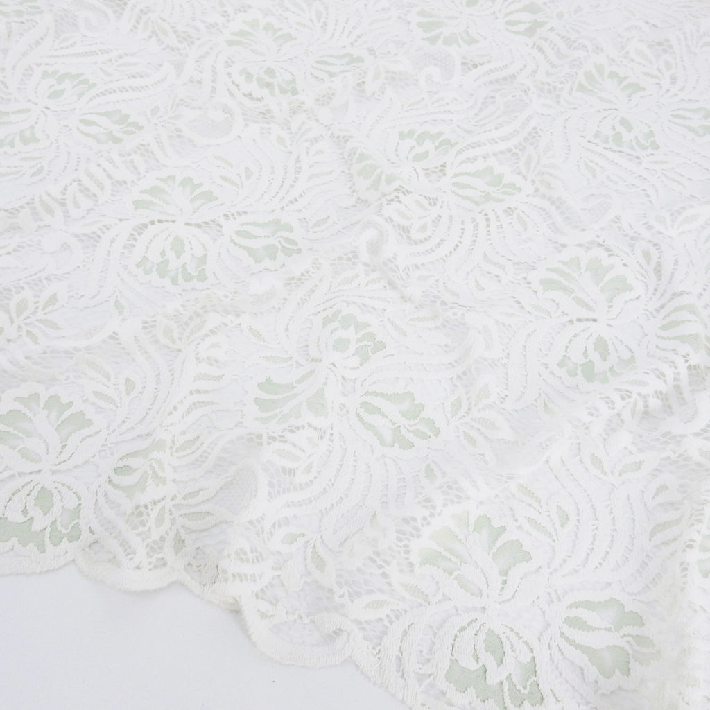 Embroidered Double Sided Border Stretch Lace Fabric 6014 Ivory/Dusty Aqua