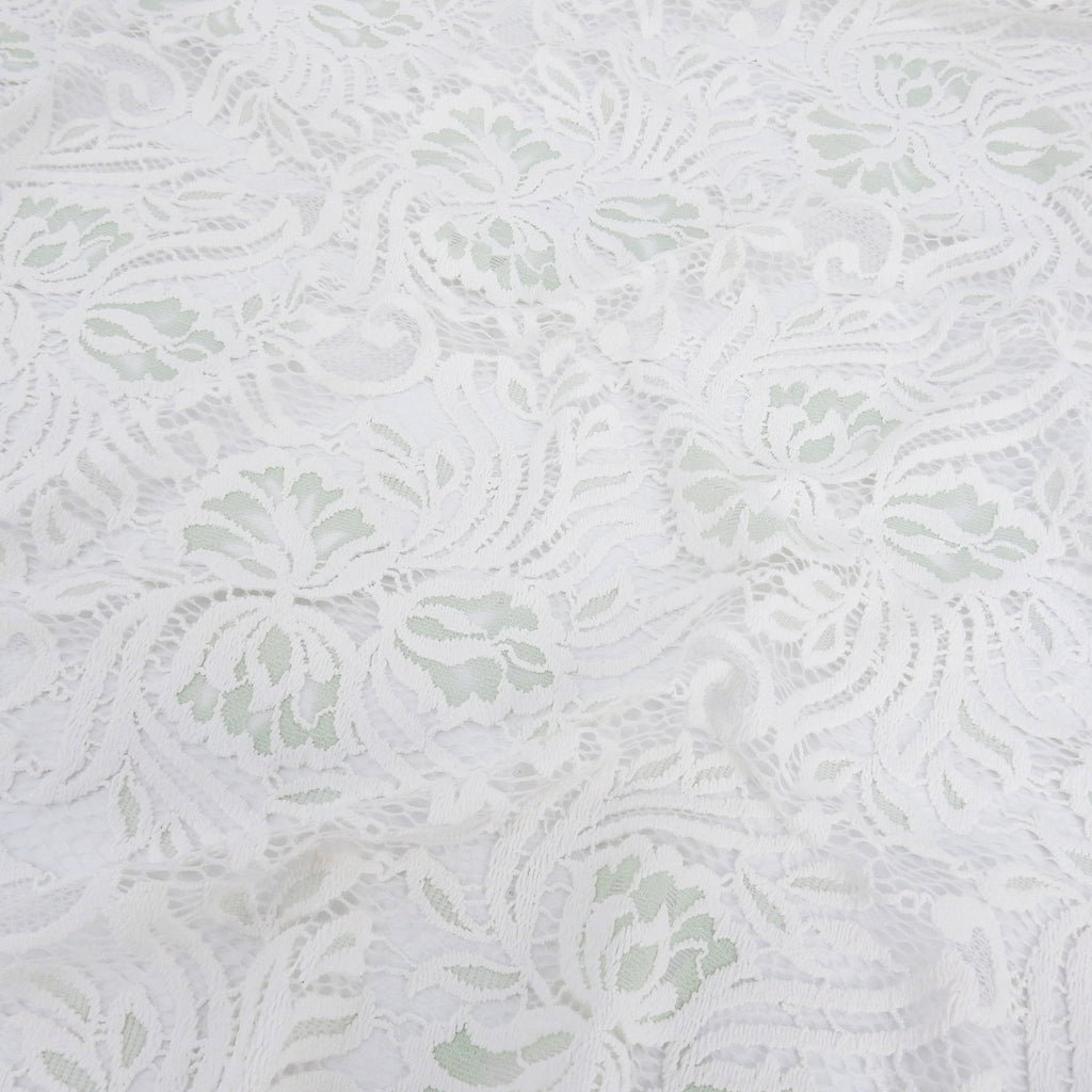 Embroidered Double Sided Border Stretch Lace Fabric 6014 Ivory/Dusty Aqua