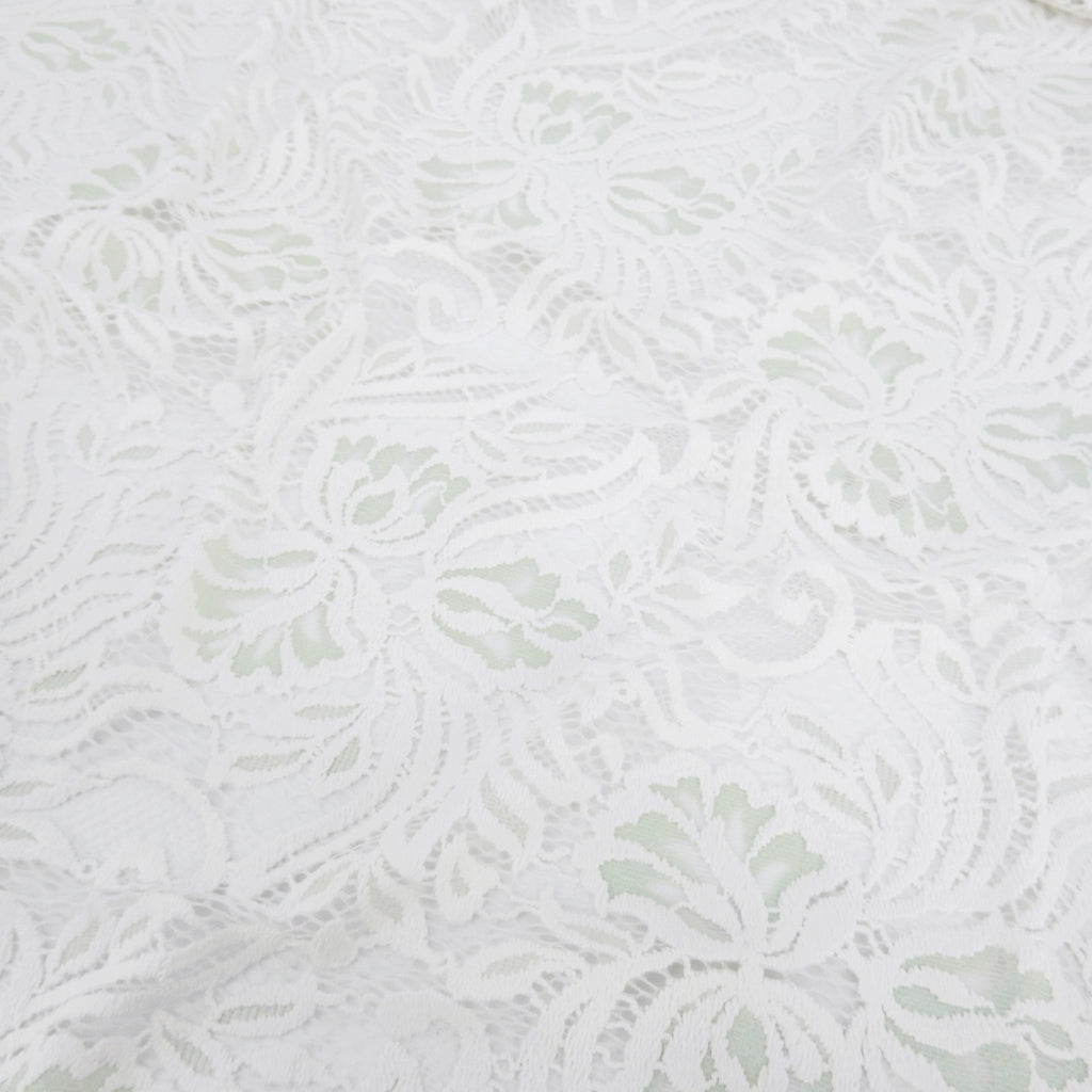 Embroidered Double Sided Border Stretch Lace Fabric 6014 Ivory/Dusty Aqua
