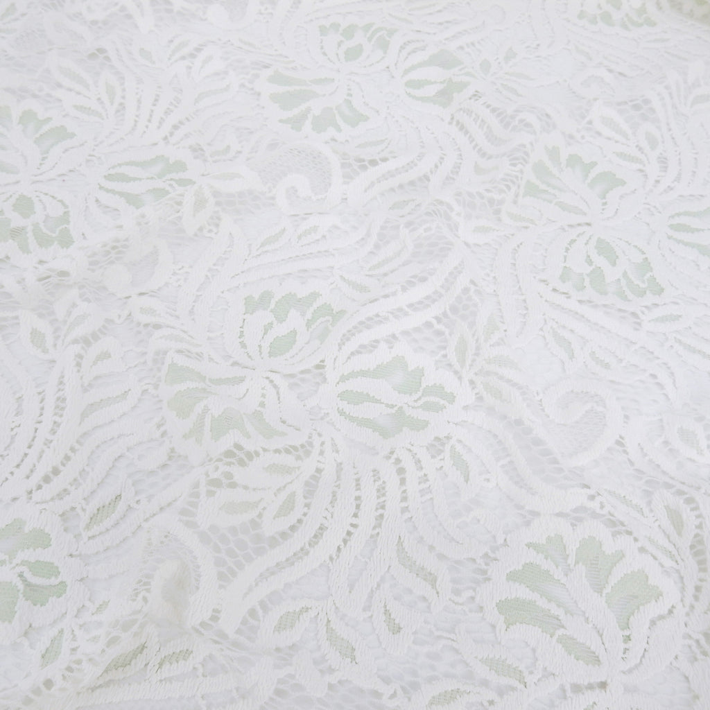 Embroidered Double Sided Border Stretch Lace Fabric 6014 Ivory/Dusty Aqua