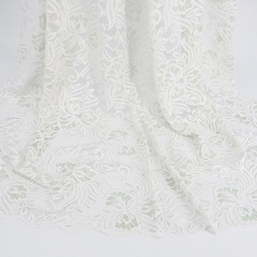 Embroidered Double Sided Border Stretch Lace Fabric 6014 Ivory/Dusty Aqua