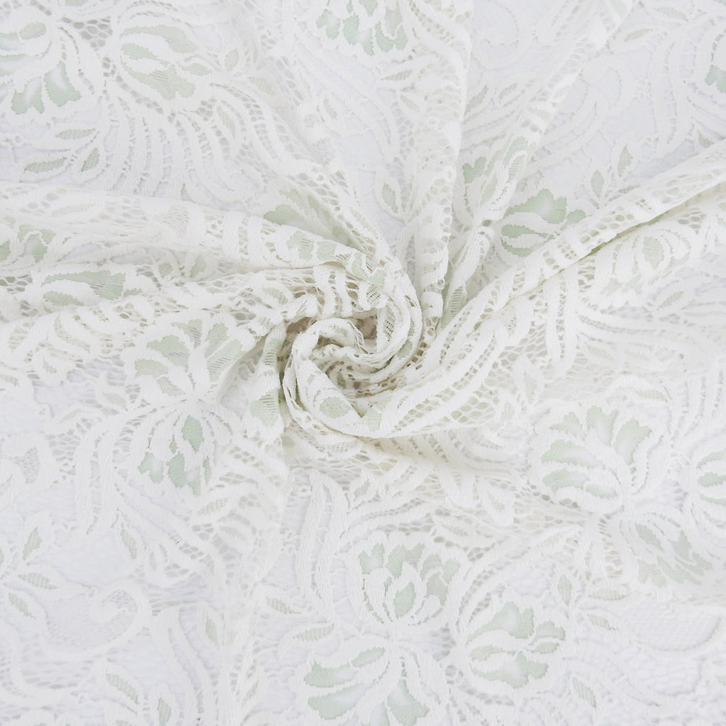 Embroidered Double Sided Border Stretch Lace Fabric 6014 Ivory/Dusty Aqua