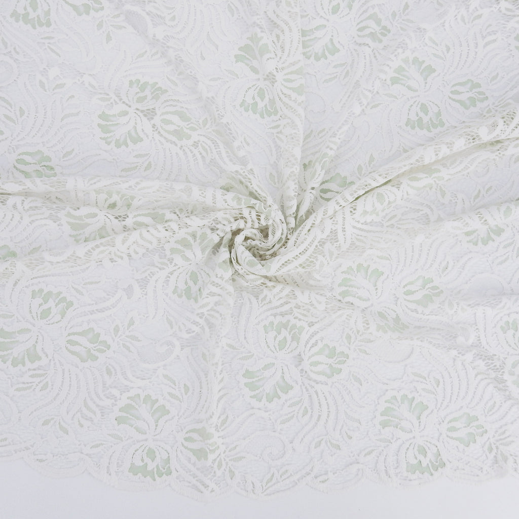 Embroidered Double Sided Border Stretch Lace Fabric 6014 Ivory/Dusty Aqua