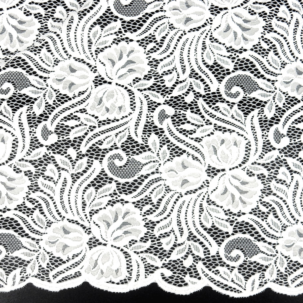 Embroidered Double Sided Border Stretch Lace Fabric 6014 Ivory