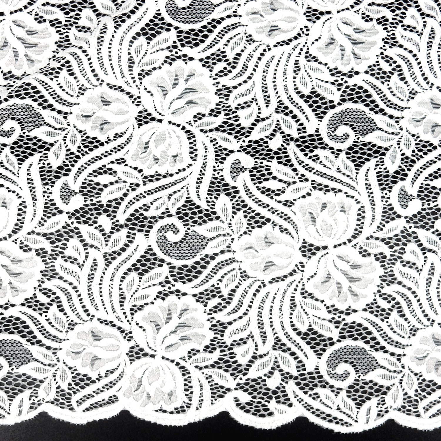 Embroidered Double Sided Border Stretch Lace Fabric 6014 Ivory