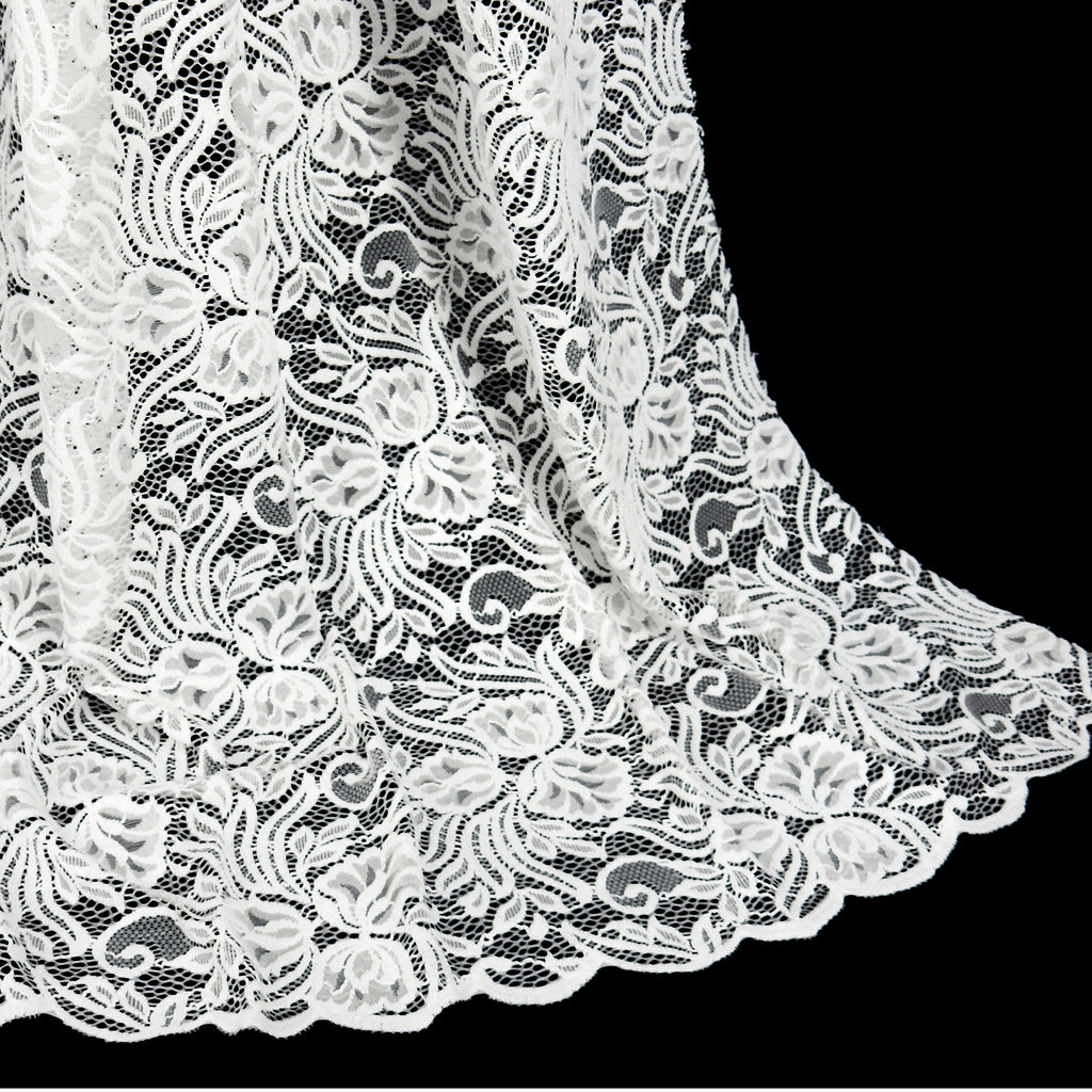 Embroidered Double Sided Border Stretch Lace Fabric 6014 Ivory