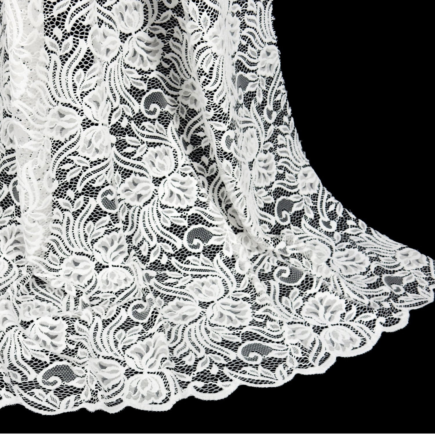 Embroidered Double Sided Border Stretch Klauber Lace Fabric 6014 Ivory