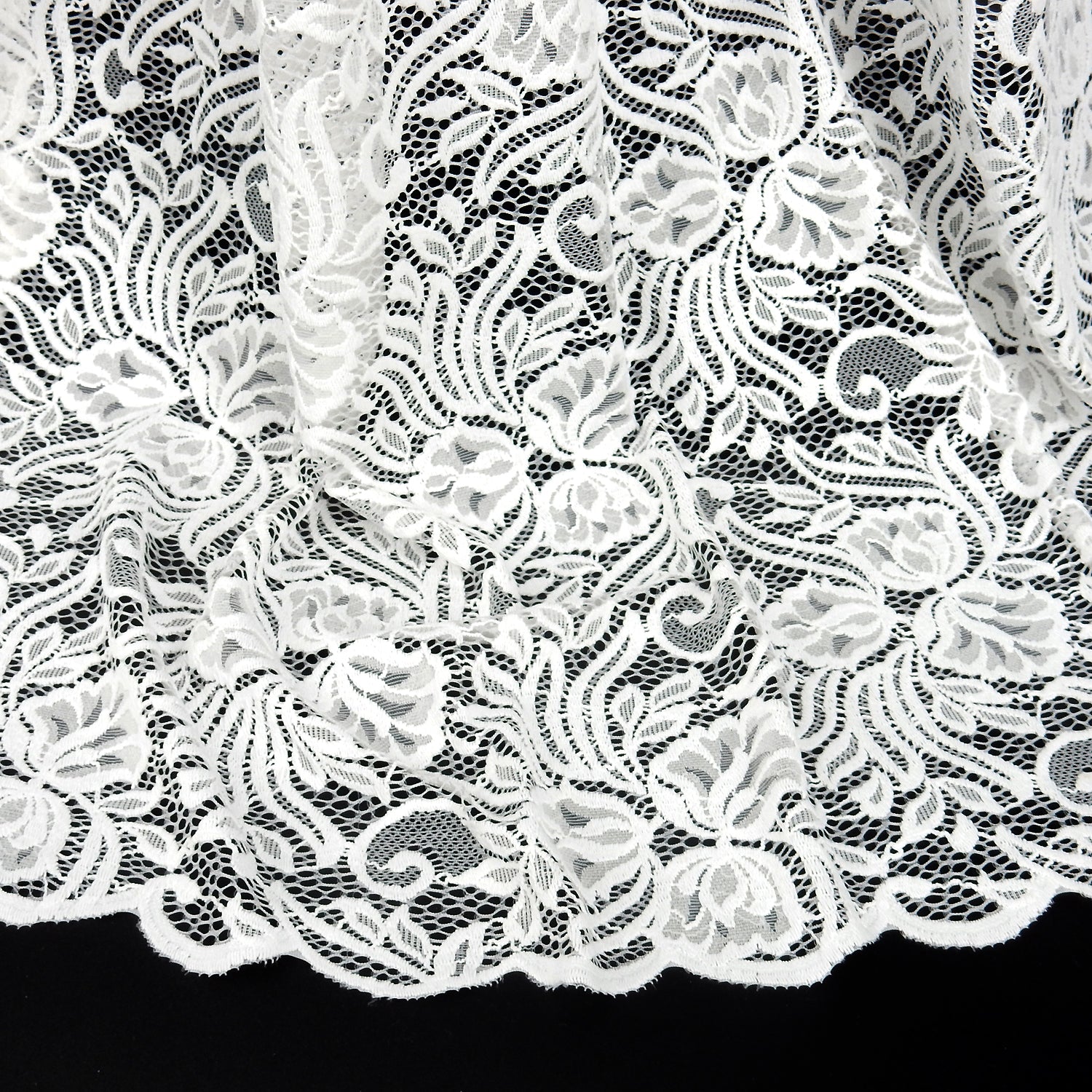 Embroidered Double Sided Border Stretch Klauber Lace Fabric 6014 Ivory