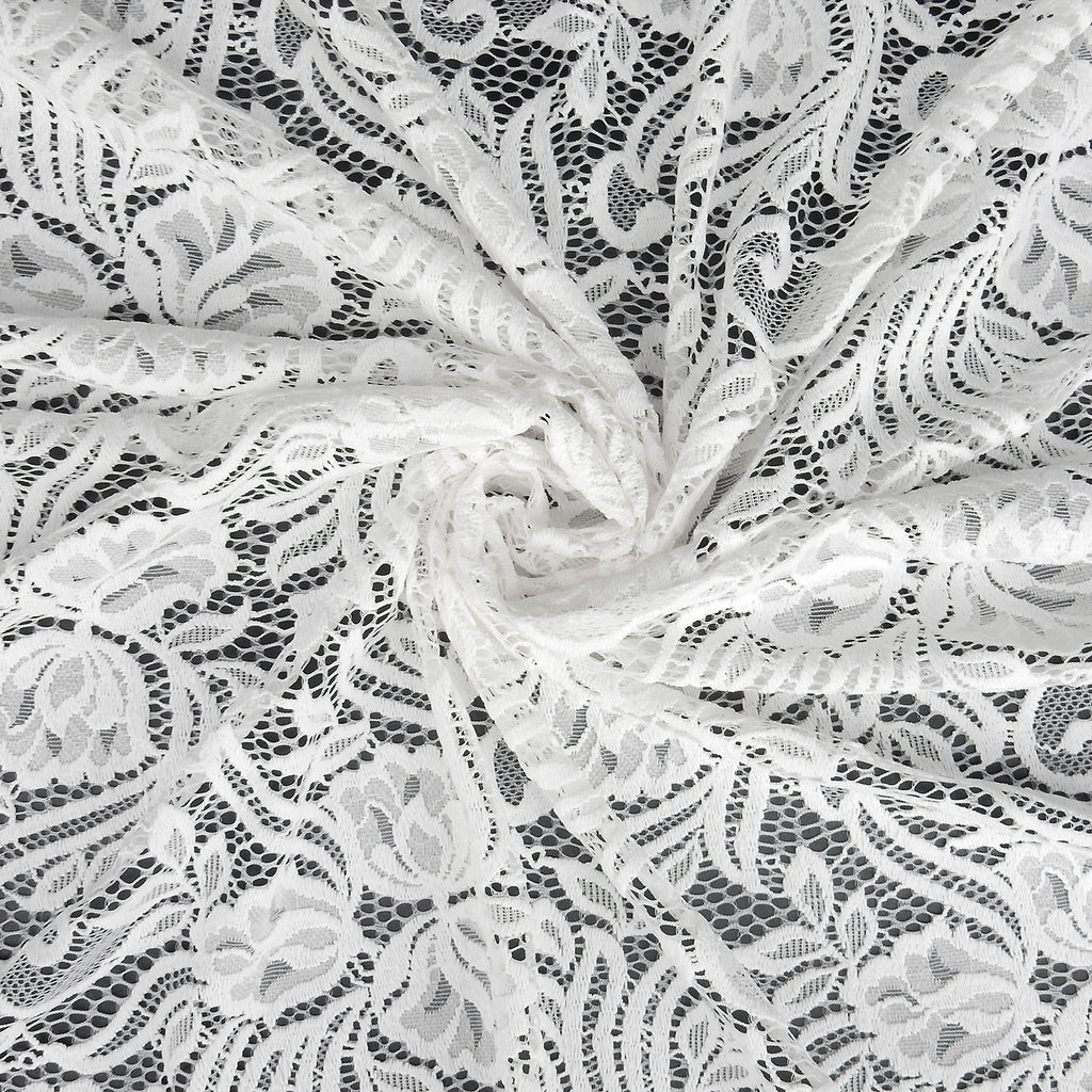 Embroidered Double Sided Border Stretch Lace Fabric 6014 Ivory