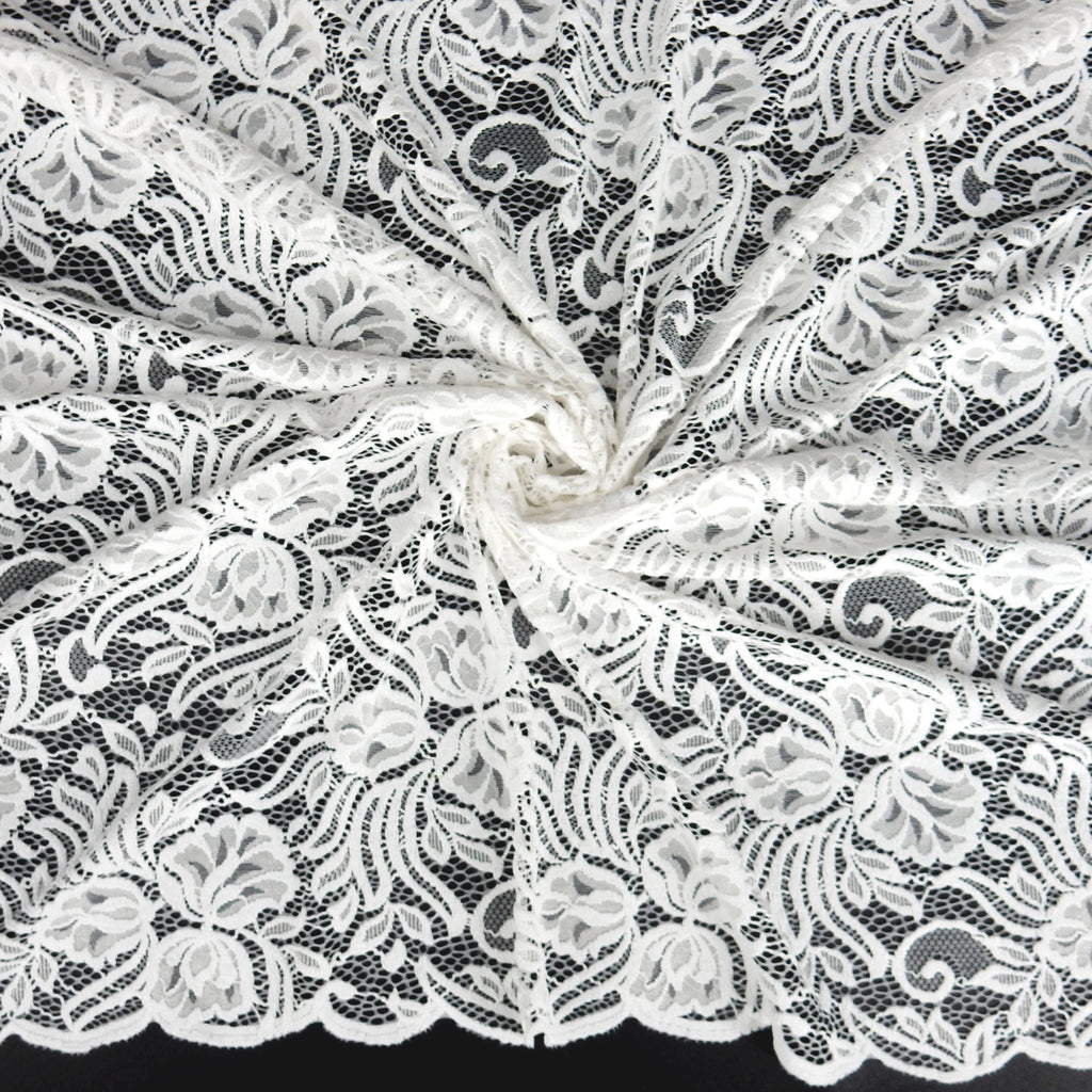 Embroidered Double Sided Border Stretch Lace Fabric 6014 Ivory