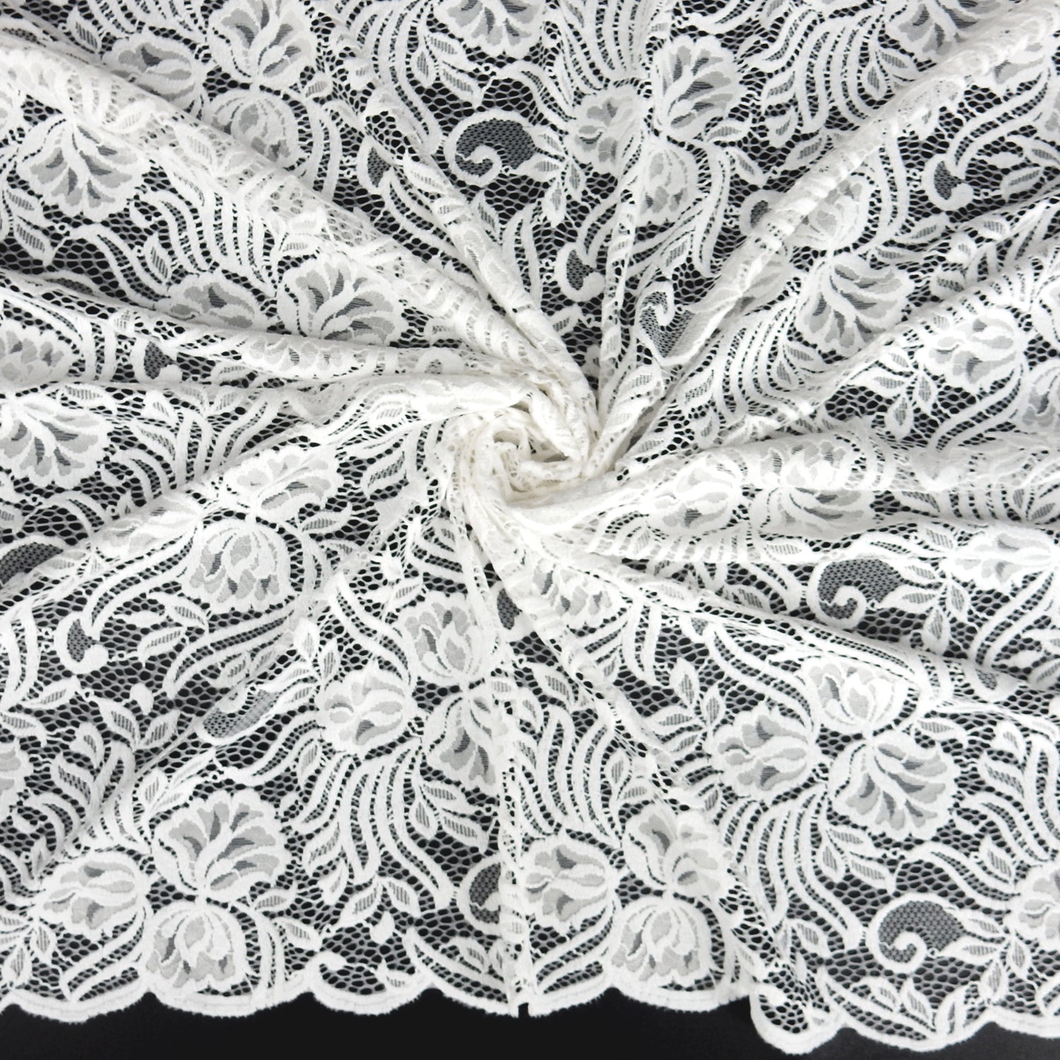 Embroidered Double Sided Border Stretch Klauber Lace Fabric 6014 Ivory