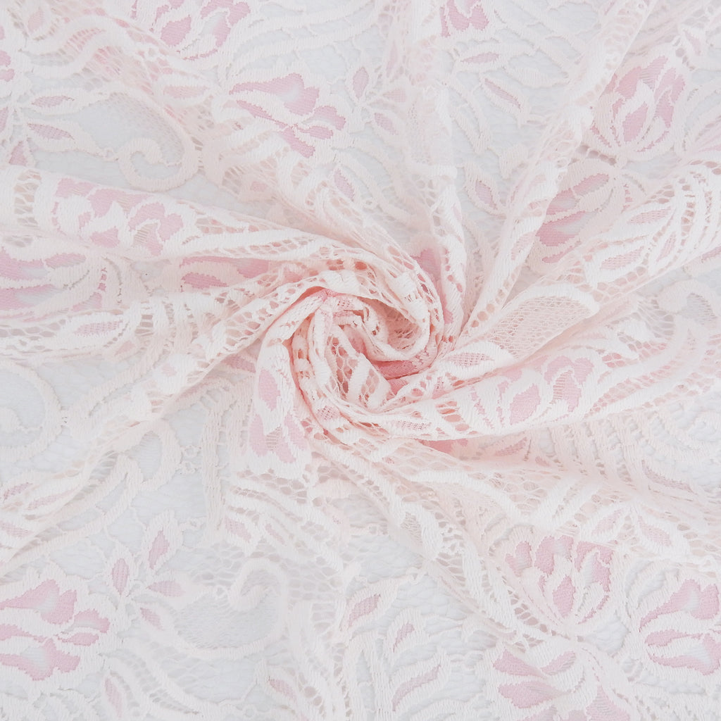 Embroidered Double Sided Border Stretch Lace Fabric 6014 Ivory/Roseate