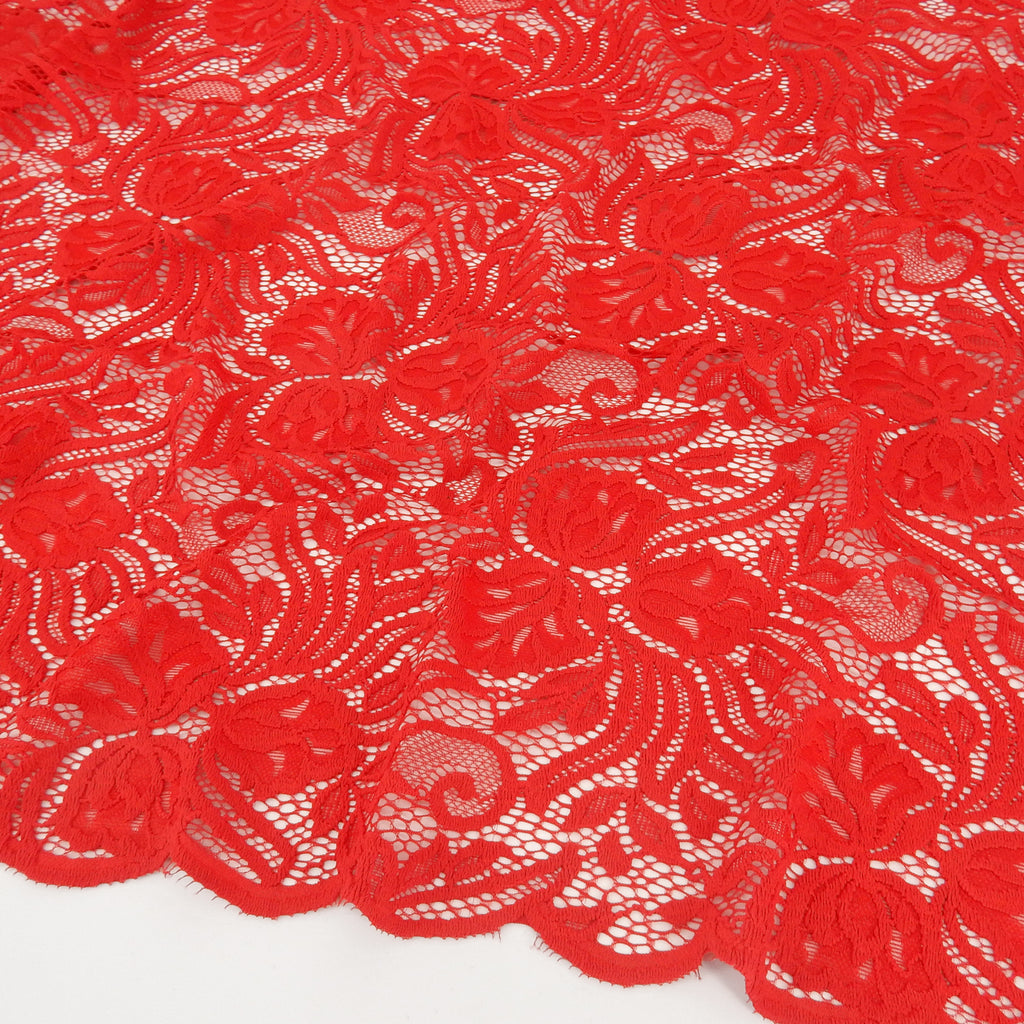Embroidered Double Sided Border Stretch Lace Fabric 6014 Lipstick Red