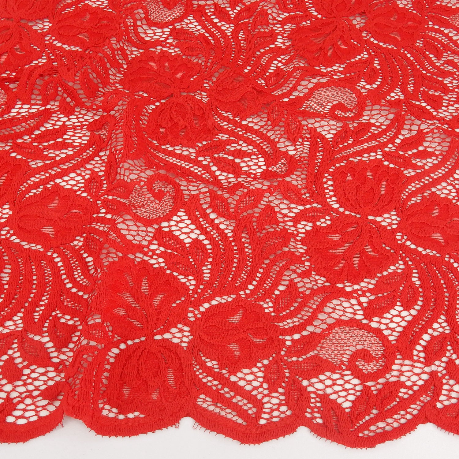 Embroidered Double Sided Border Stretch Lace Fabric 6014 Lipstick Red