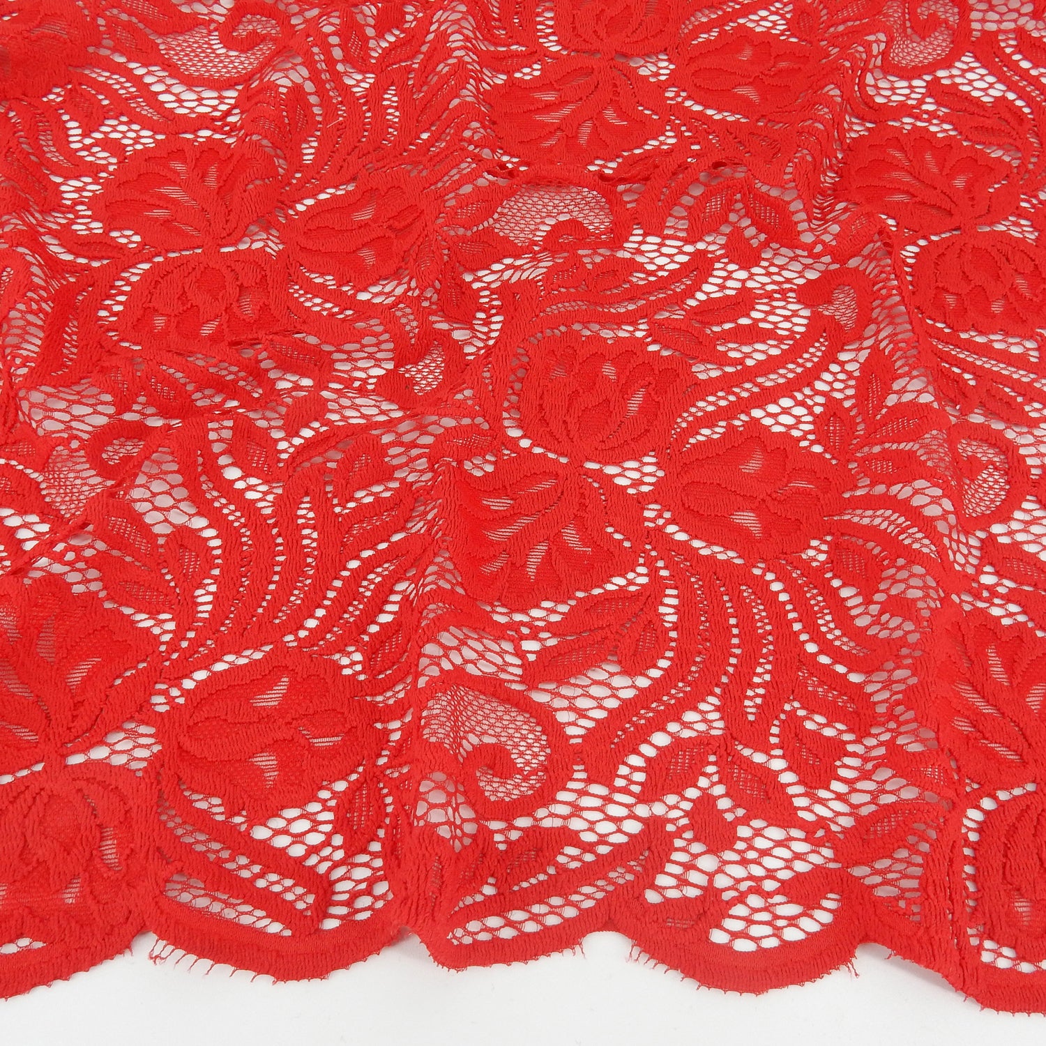 Embroidered Double Sided Border Stretch Lace Fabric 6014 Lipstick Red