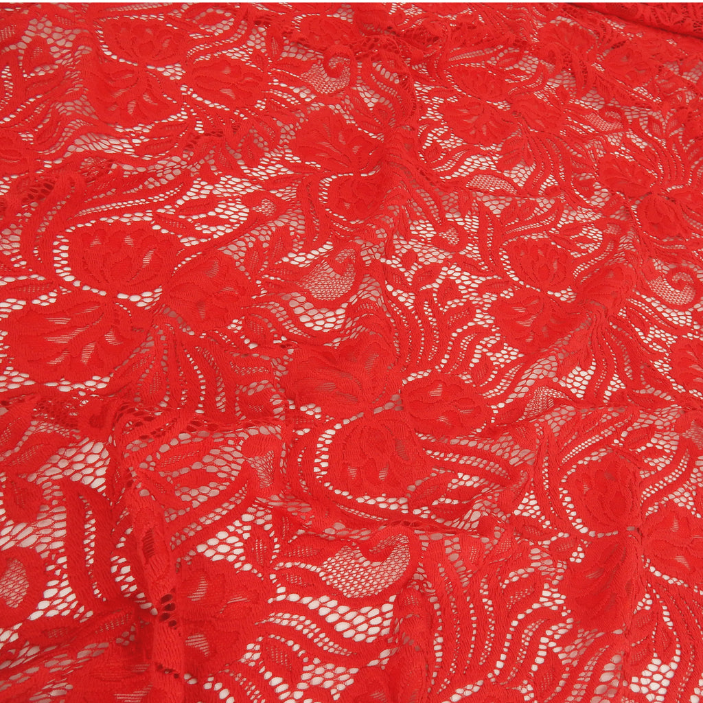 Embroidered Double Sided Border Stretch Lace Fabric 6014 Lipstick Red