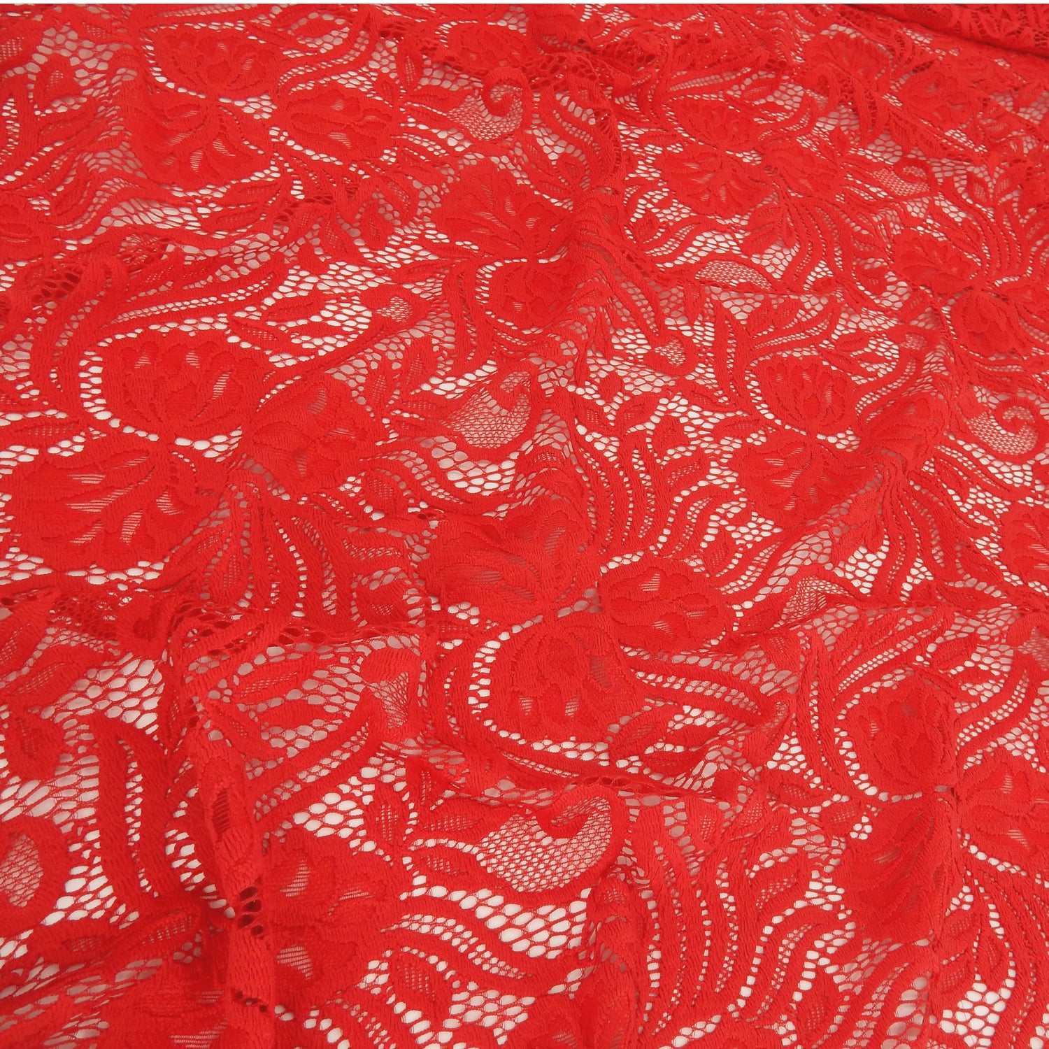 Embroidered Double Sided Border Stretch Lace Fabric 6014 Lipstick Red