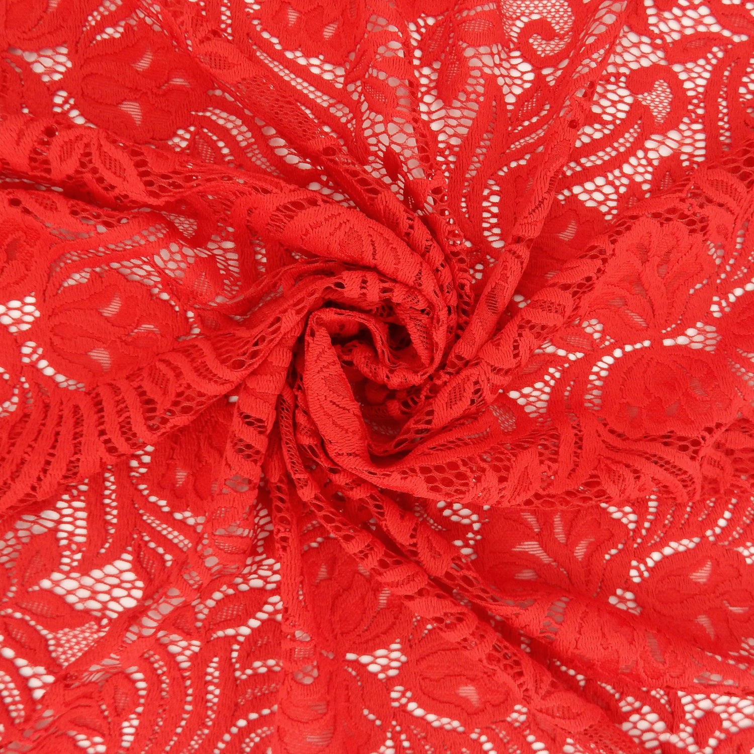 Embroidered Double Sided Border Stretch Lace Fabric 6014 Lipstick Red
