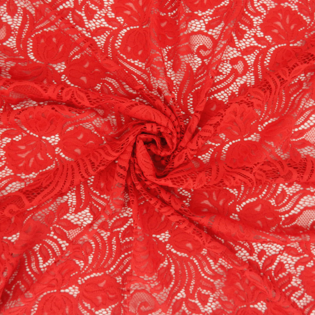 Embroidered Double Sided Border Stretch Lace Fabric 6014 Lipstick Red