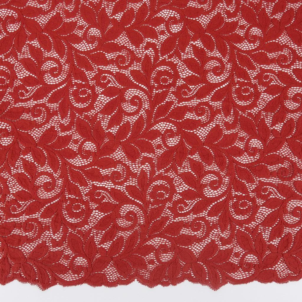 Embroidered Double Sided Border Stretch Lace Fabric 7387 Haute Red