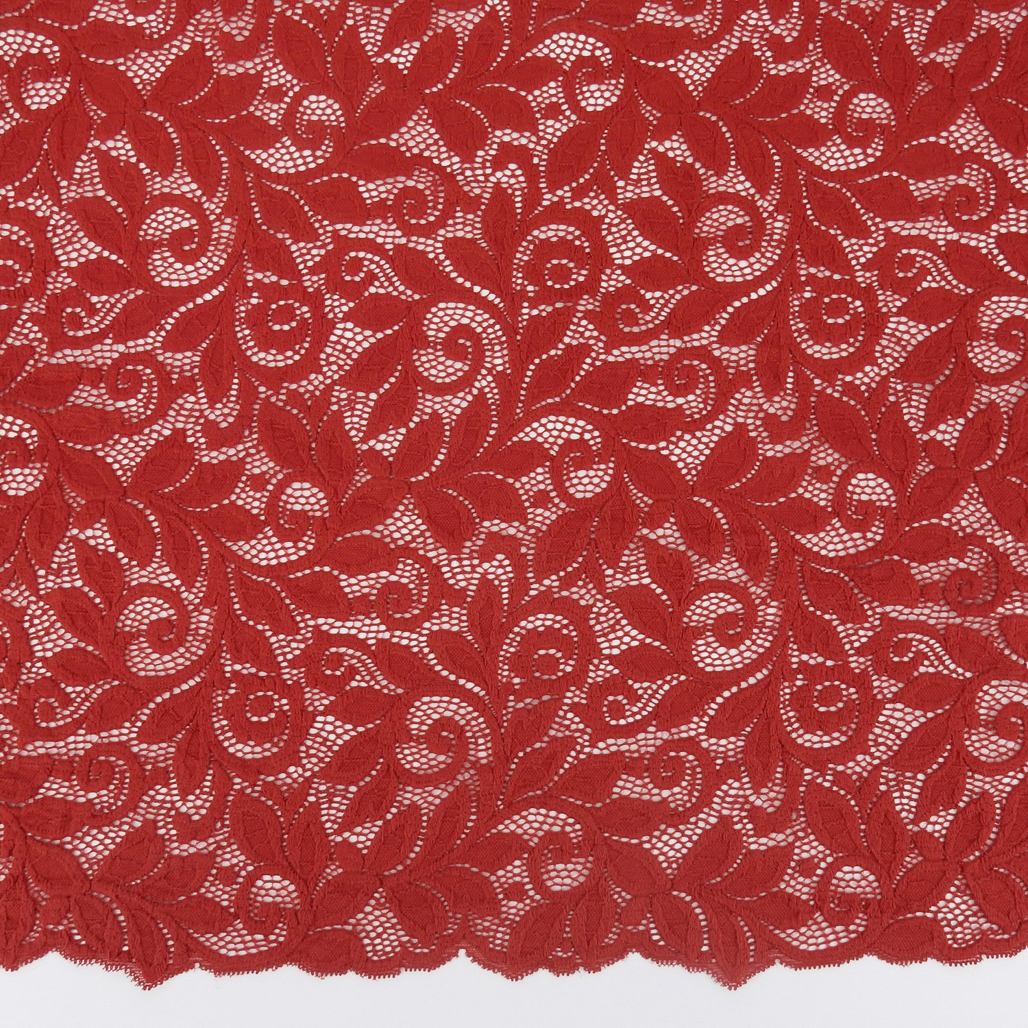 Embroidered Double Sided Border Stretch Lace Fabric 7387 Haute Red
