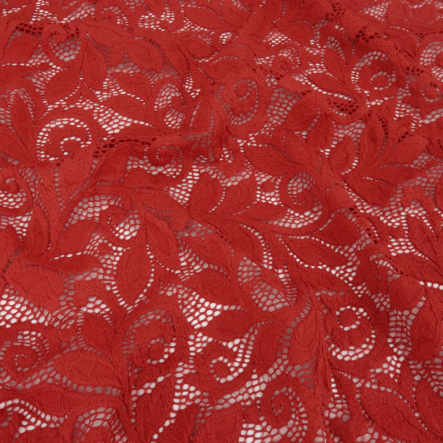 Embroidered Double Sided Border Stretch Lace Fabric 7387 Haute Red
