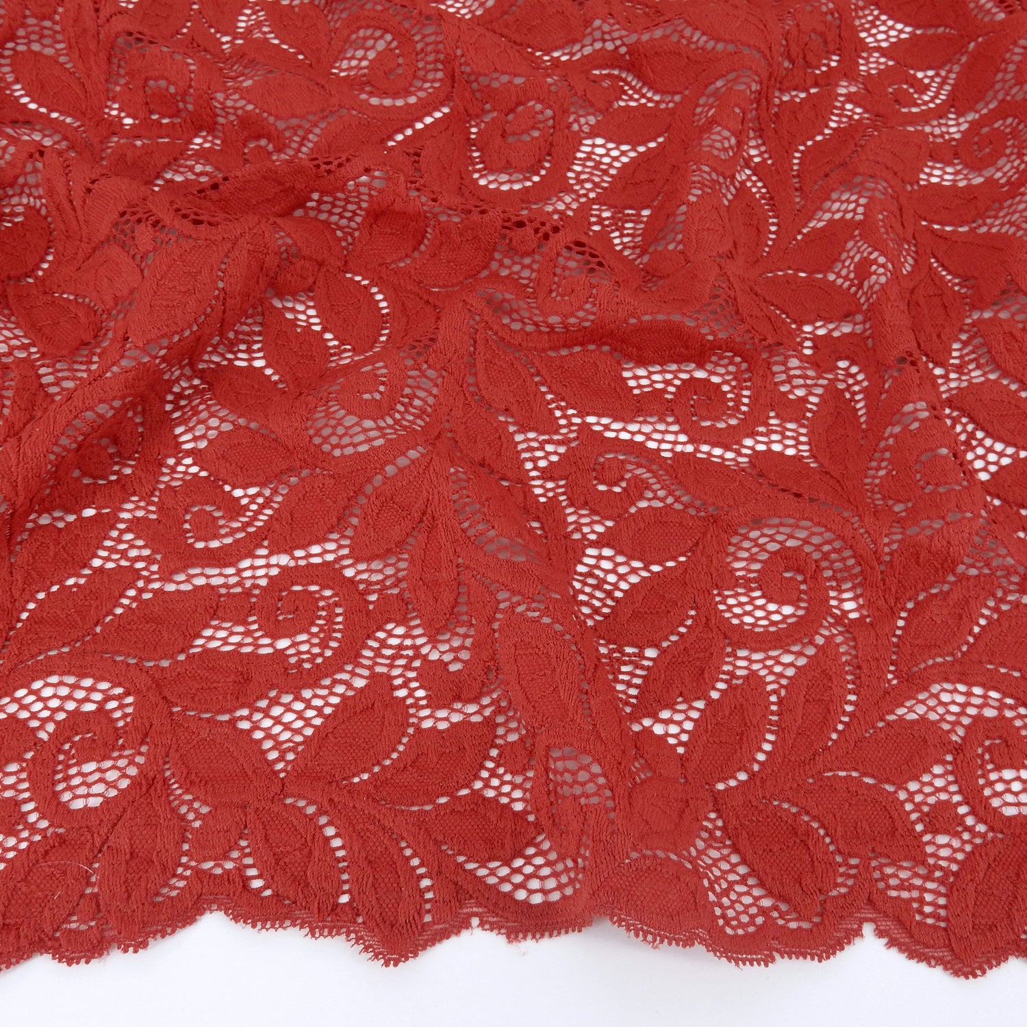 Embroidered Double Sided Border Stretch Lace Fabric 7387 Haute Red