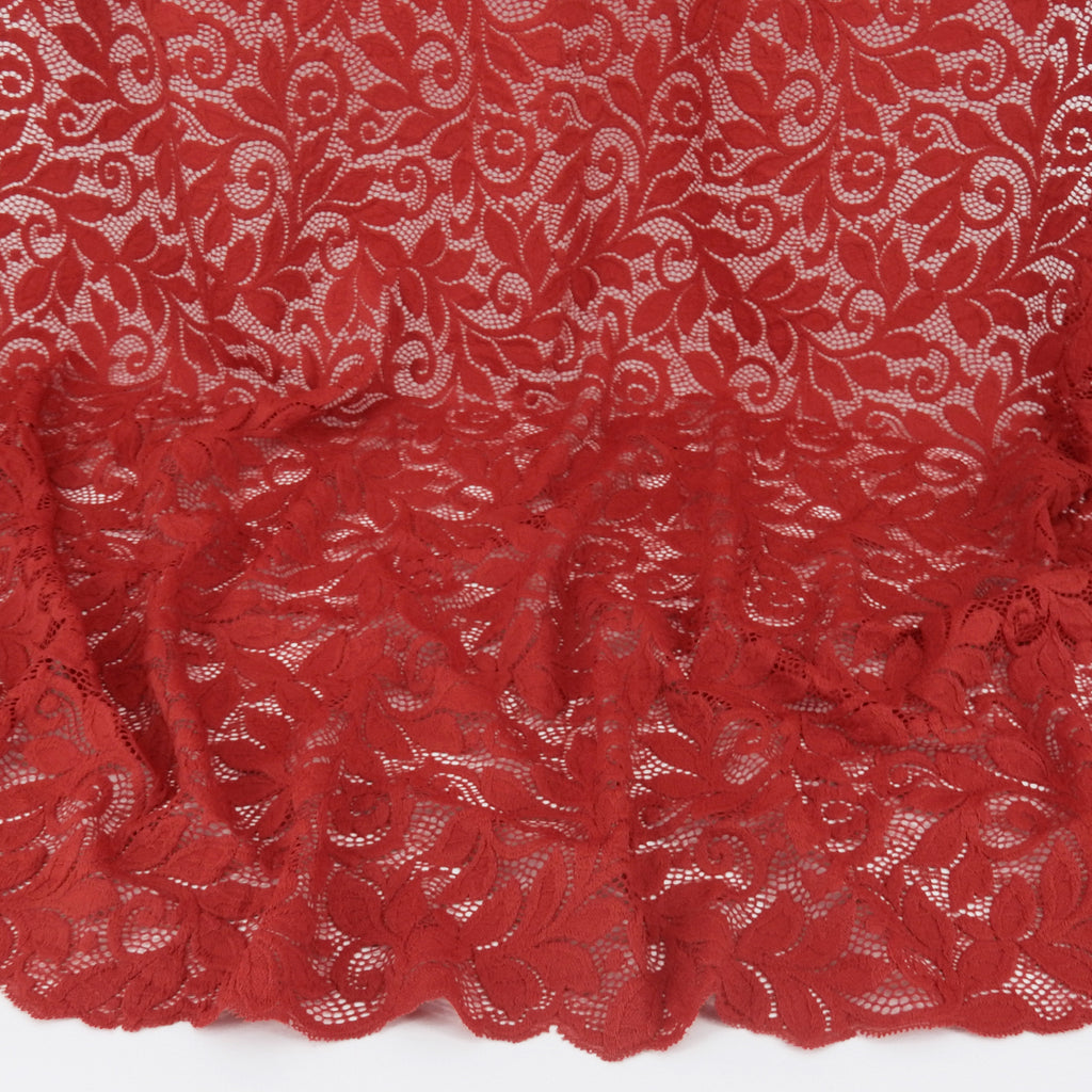 Embroidered Double Sided Border Stretch Lace Fabric 7387 Haute Red