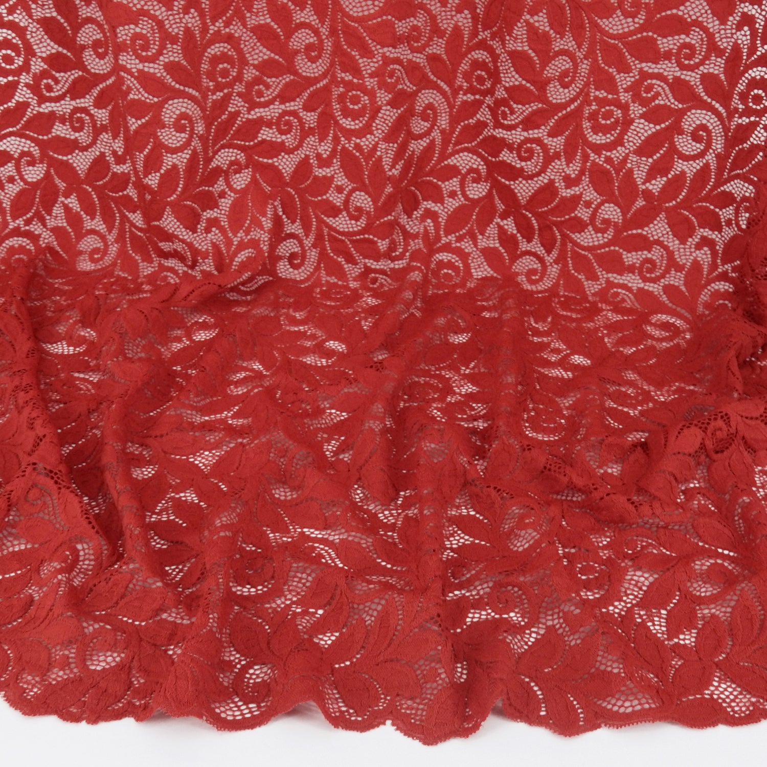 Embroidered Double Sided Border Stretch Lace Fabric 7387 Haute Red