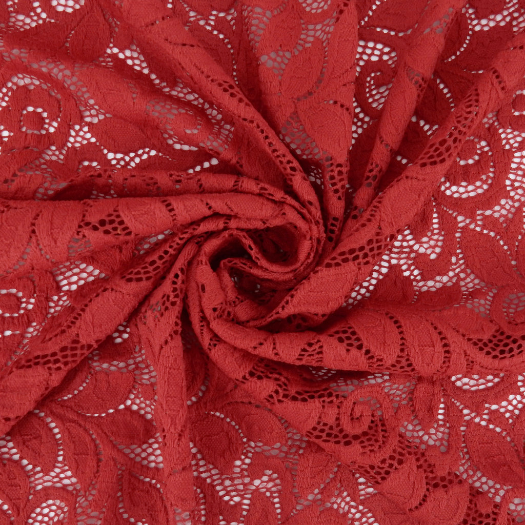 Embroidered Double Sided Border Stretch Lace Fabric 7387 Haute Red