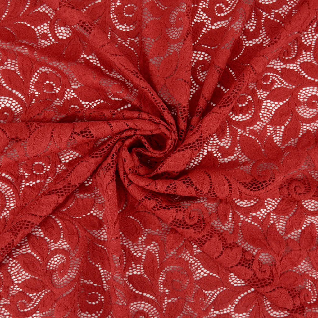Embroidered Double Sided Border Stretch Lace Fabric 7387 Haute Red