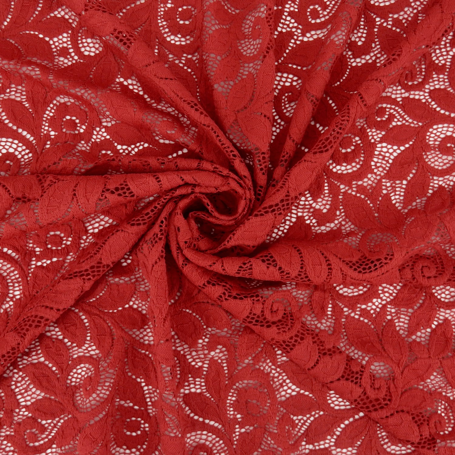 Embroidered Double Sided Border Stretch Lace Fabric 7387 Haute Red