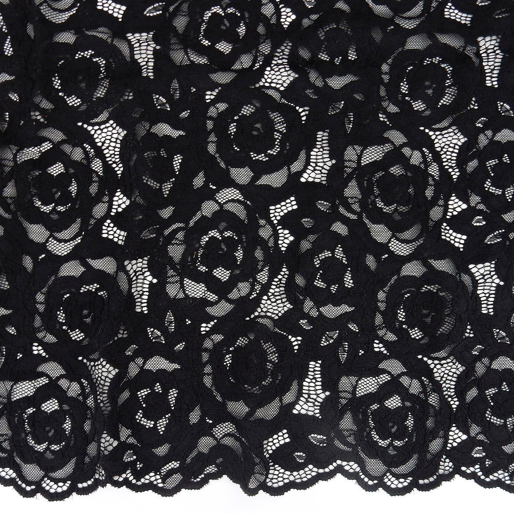 Embroidered Double Sided Border Stretch Lace Fabric 7395 Black