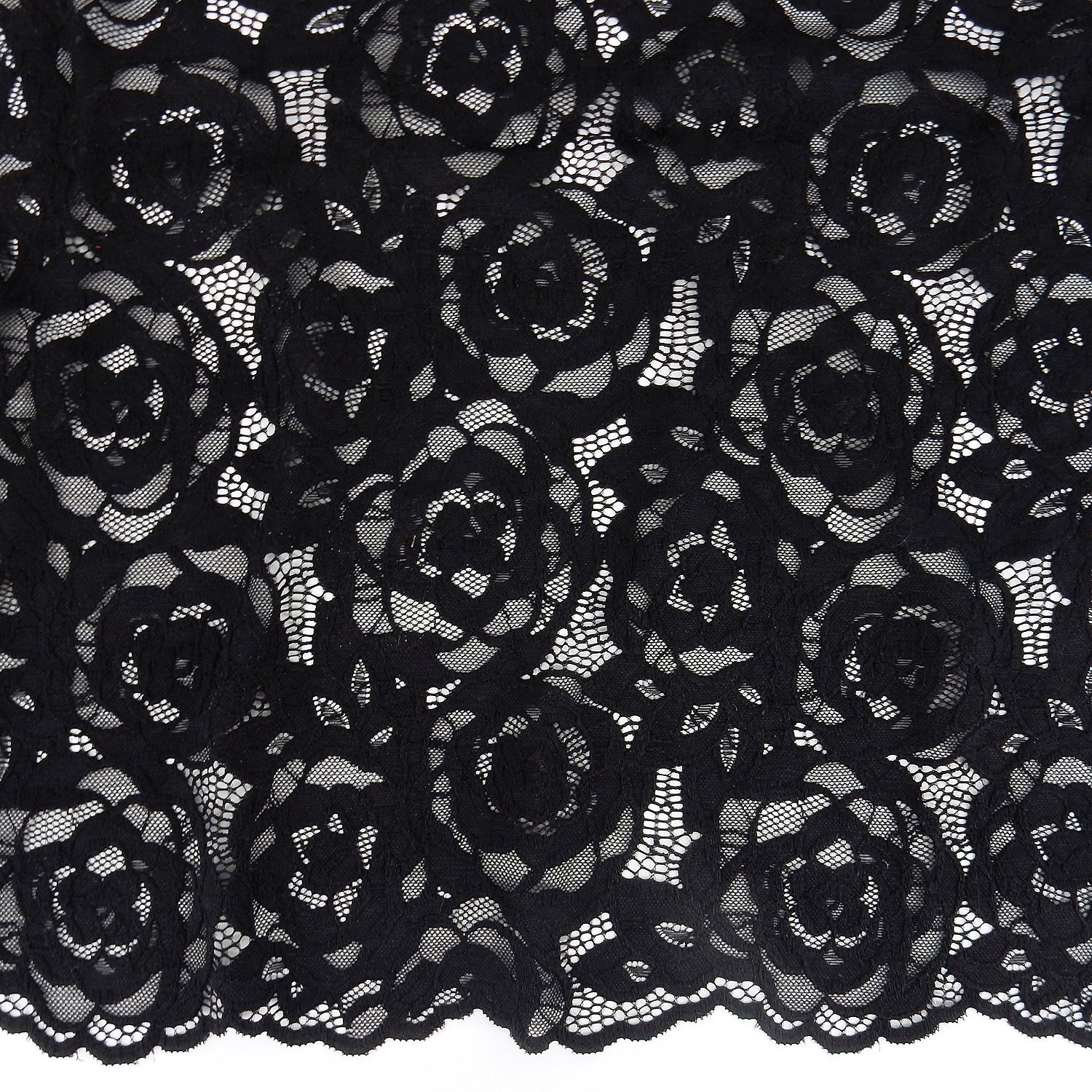 Embroidered Double Sided Border Stretch Klauber Lace Fabric 7395 Black