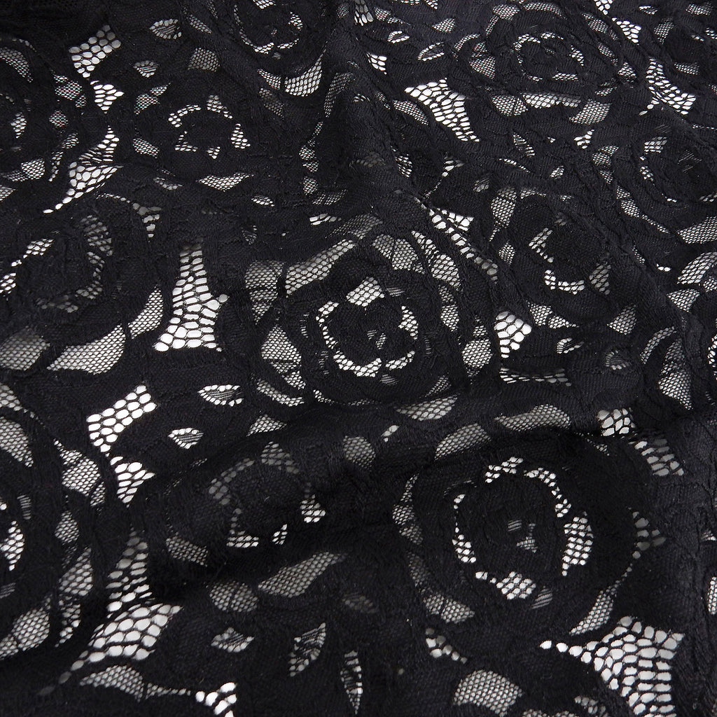 Embroidered Double Sided Border Stretch Lace Fabric 7395 Black