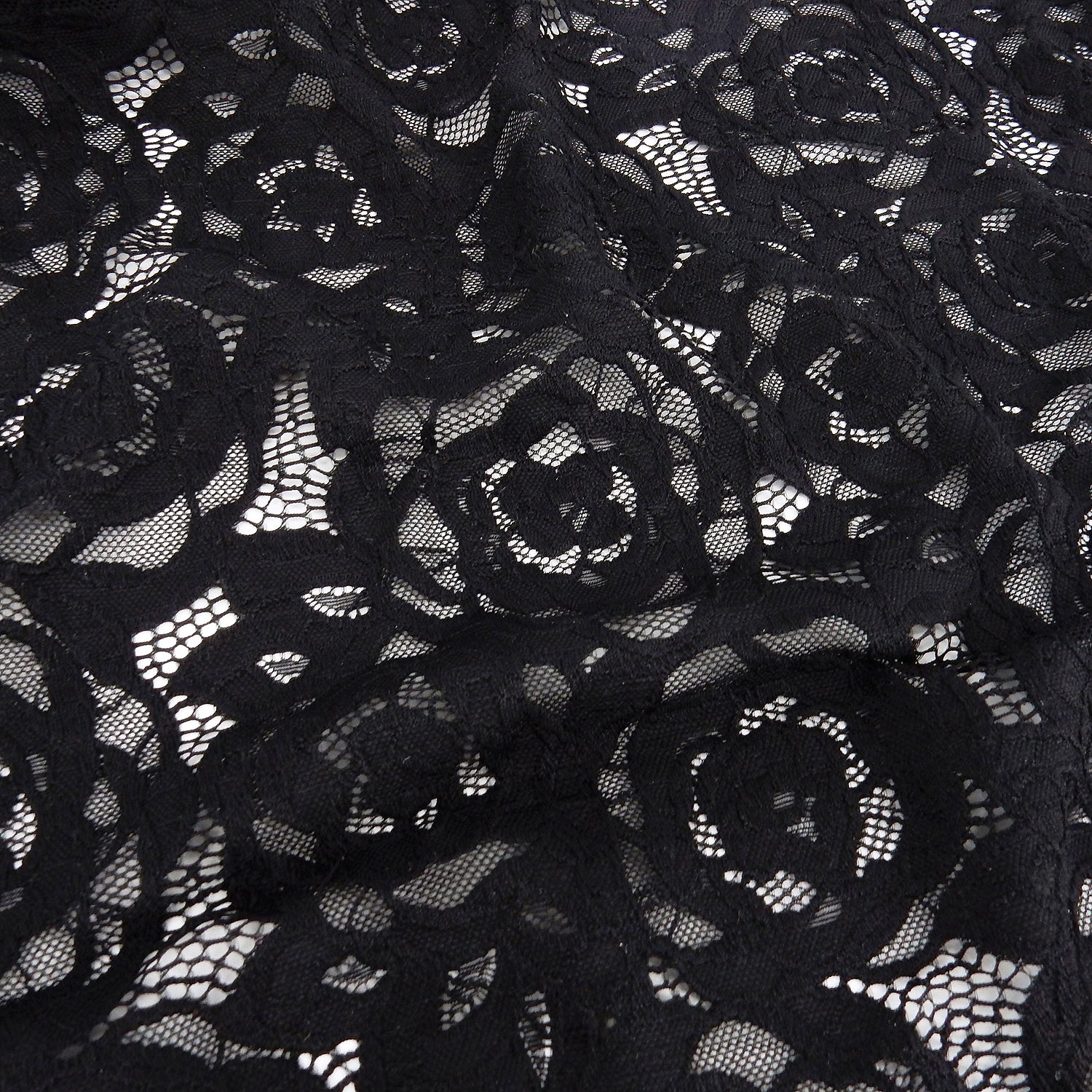 Embroidered Double Sided Border Stretch Klauber Lace Fabric 7395 Black