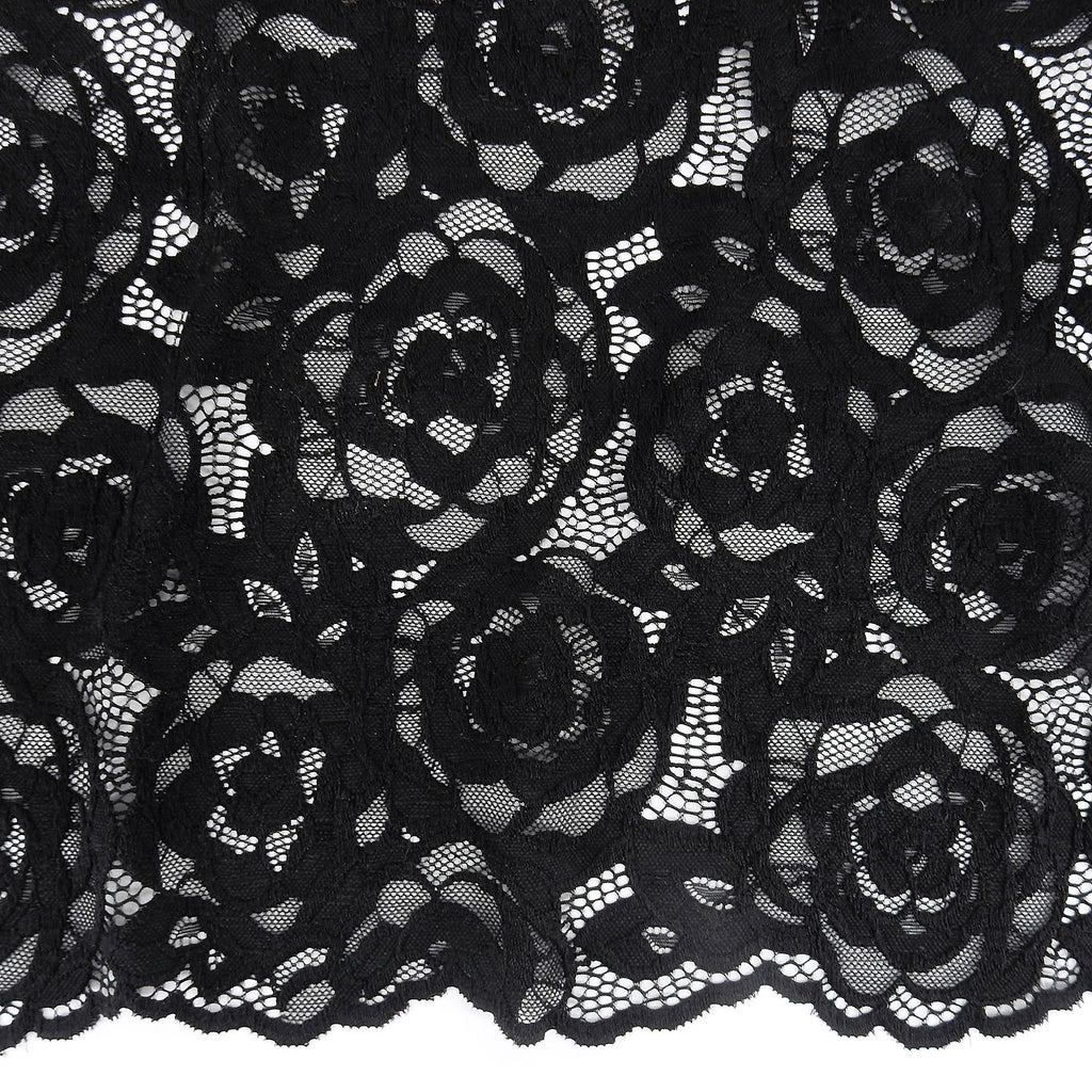Embroidered Double Sided Border Stretch Lace Fabric 7395 Black
