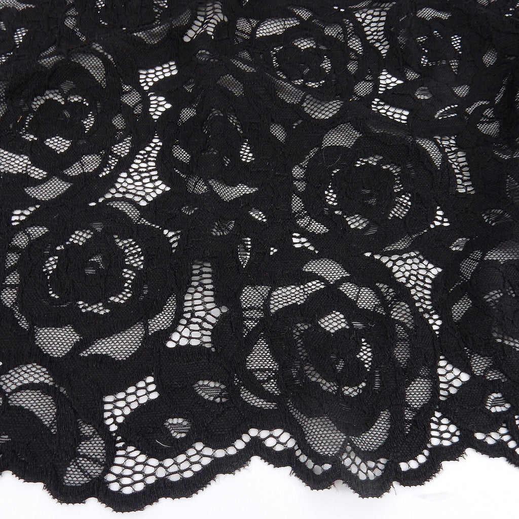 Embroidered Double Sided Border Stretch Lace Fabric 7395 Black