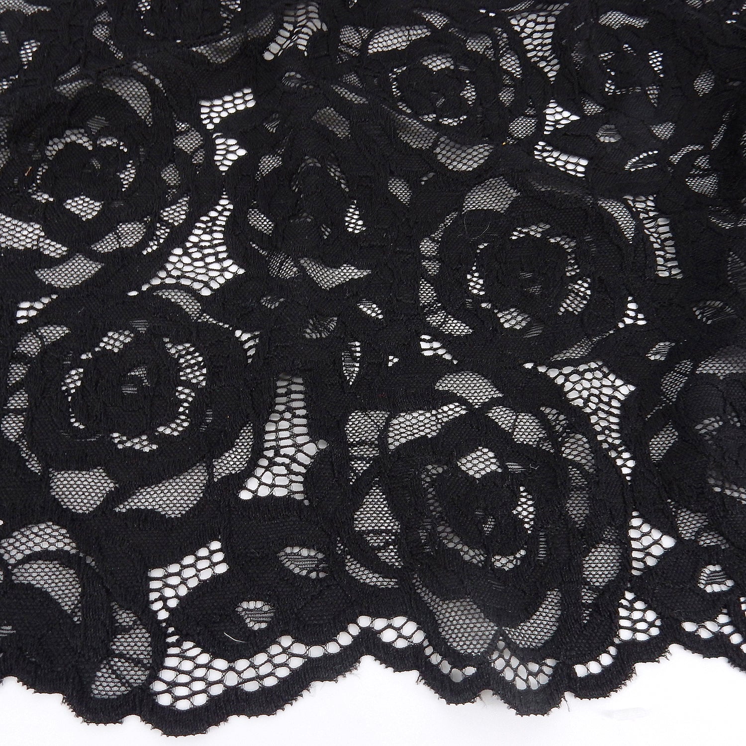 Embroidered Double Sided Border Stretch Klauber Lace Fabric 7395 Black
