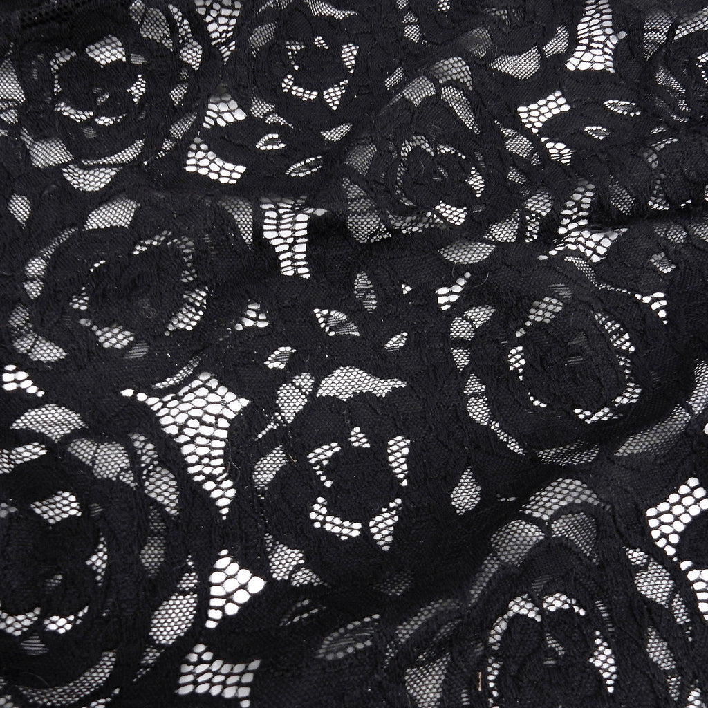 Embroidered Double Sided Border Stretch Lace Fabric 7395 Black