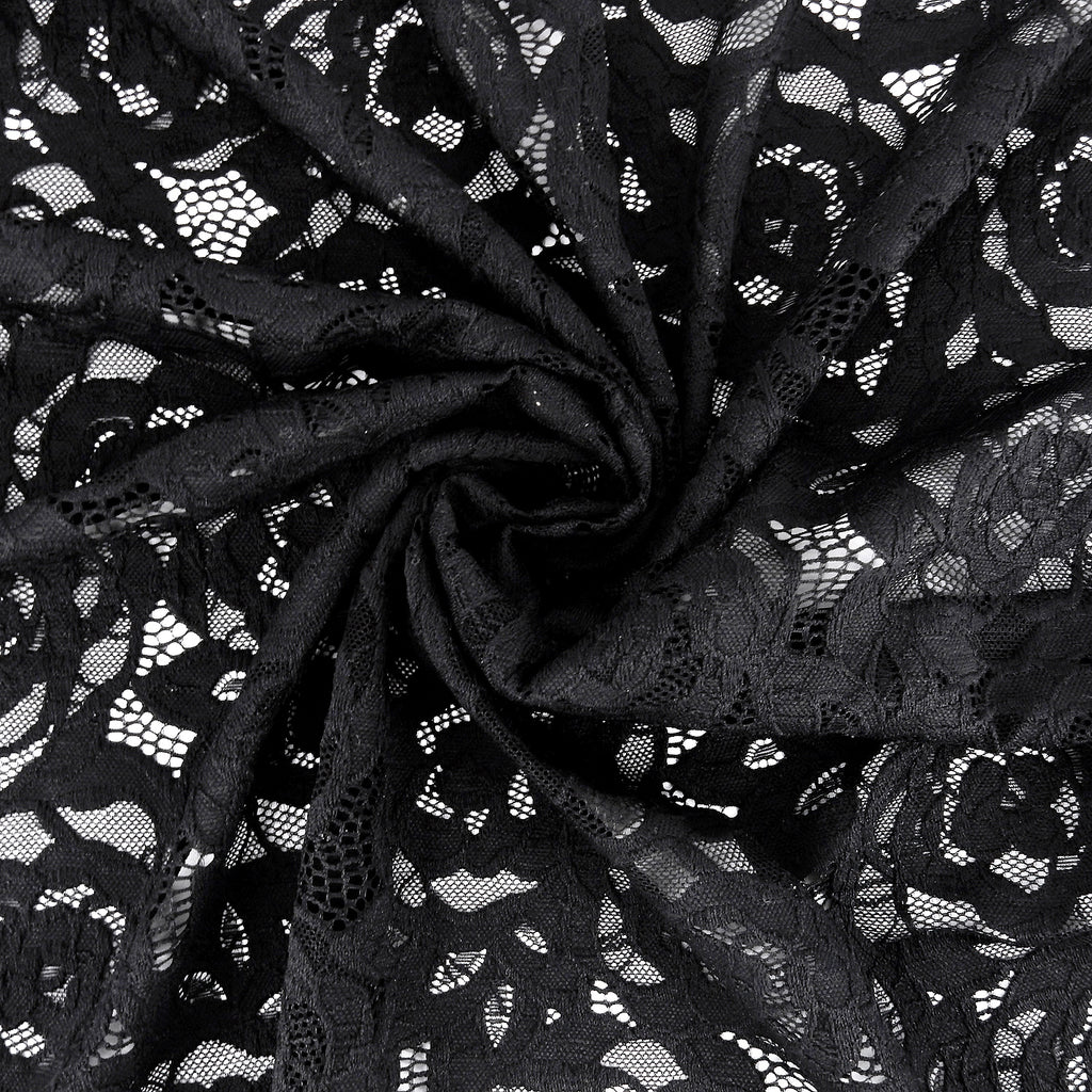 Embroidered Double Sided Border Stretch Lace Fabric 7395 Black