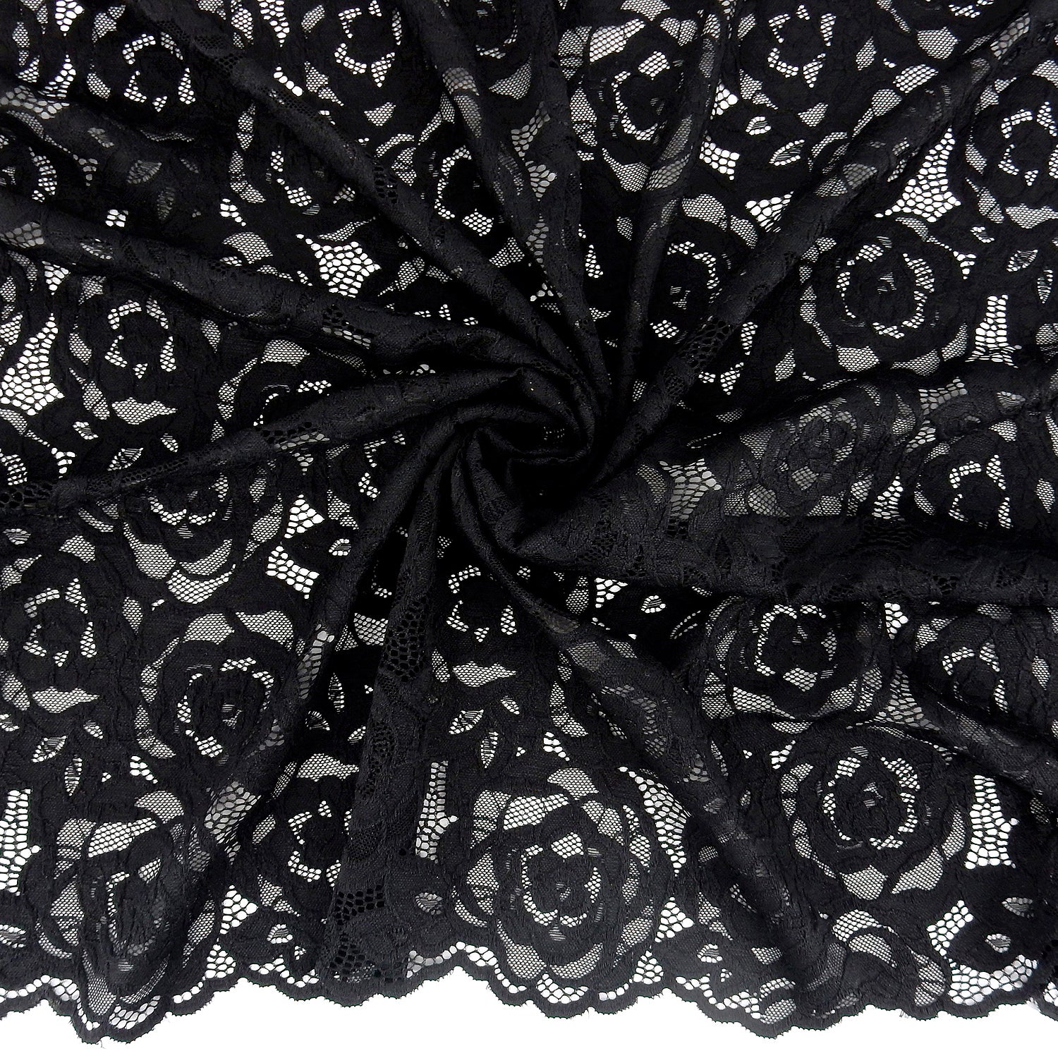 Embroidered Double Sided Border Stretch Klauber Lace Fabric 7395 Black