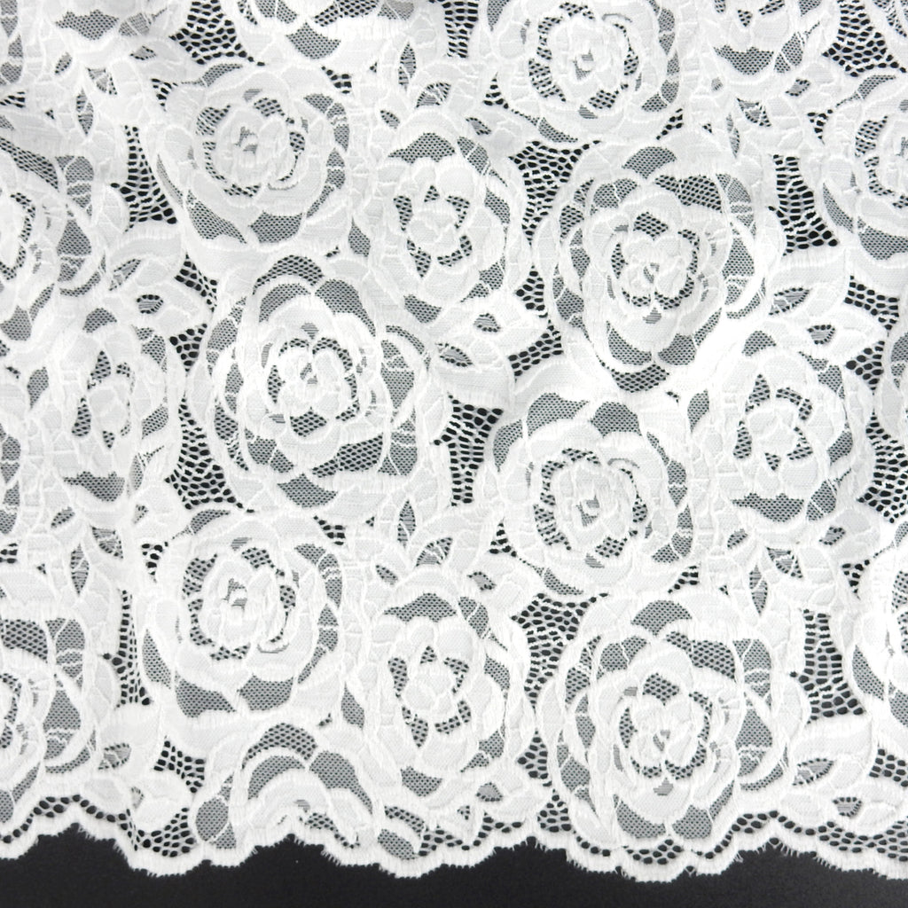 Embroidered Double Sided Border Stretch Lace Fabric 7395 Ivory